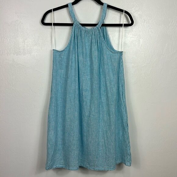 Tahari Linen Blend Striped Halter Neck Pull On Tunic Top Size M - Picture 1 of 8